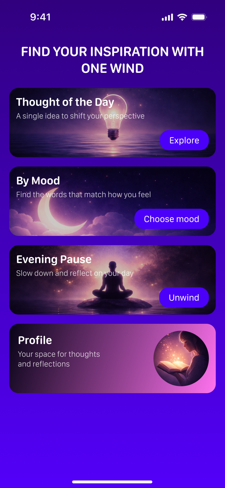 One Wind — main daily thought screen